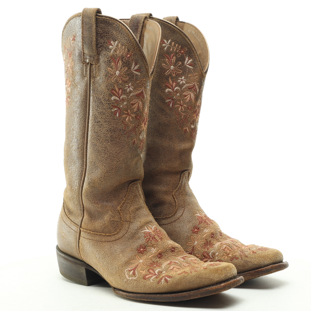 Ariat Brown Floral Embroidered Heeled Boots